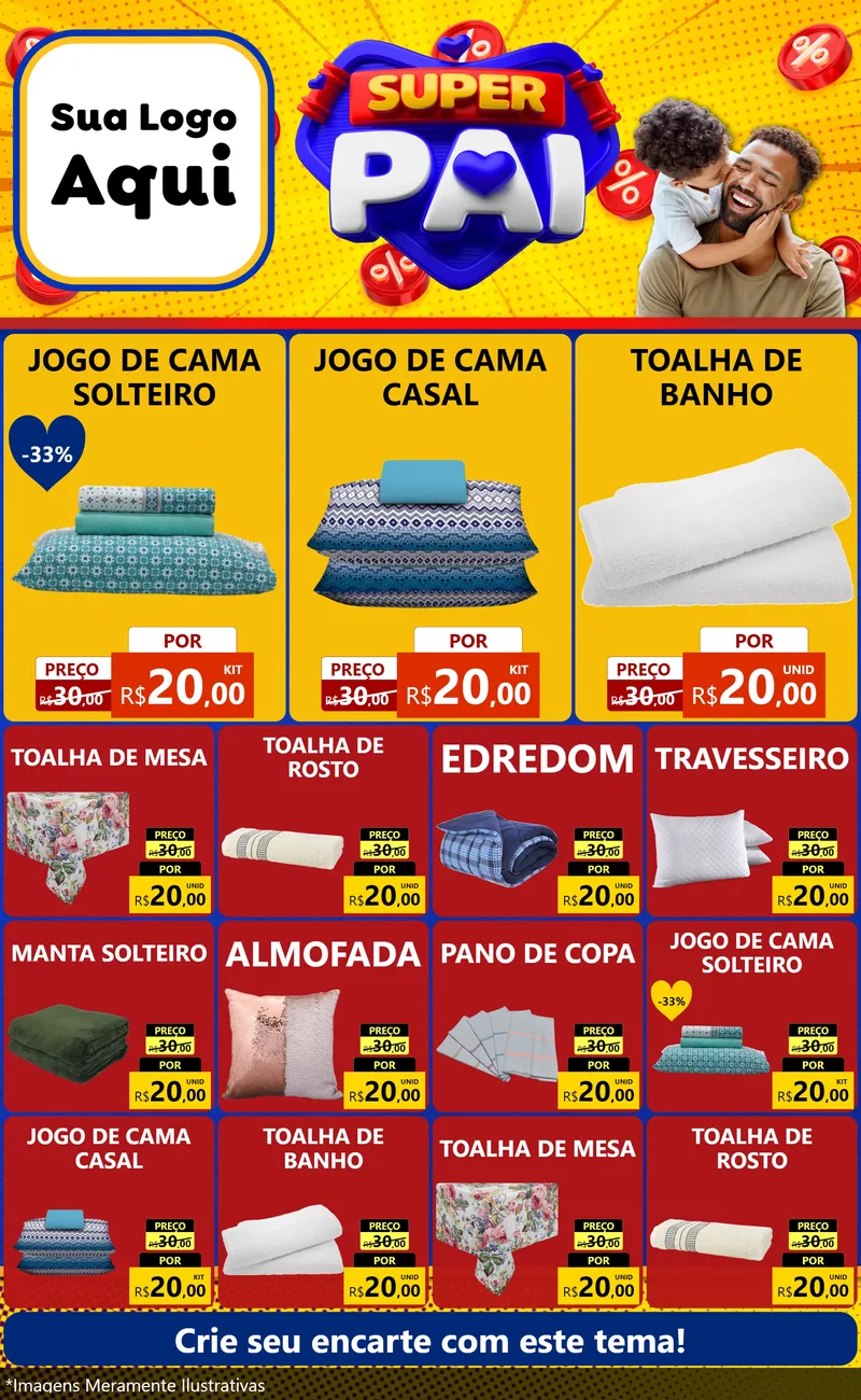 Modelo de Encarte para Encarte Grande com o tema Super Pai para Cama, Mesa e Banho