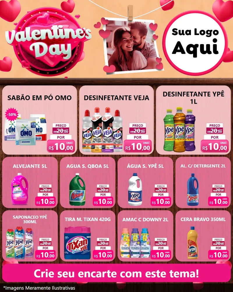 Modelo de Rede Social para Feed Instagram com o tema Valentine's Day para Produtos de Limpeza