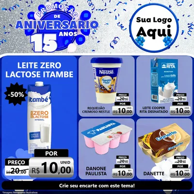 Modelo de Rede Social para Feed Facebook com o tema Promoção de Aniversário - 15 Anos para Frios e Laticínios