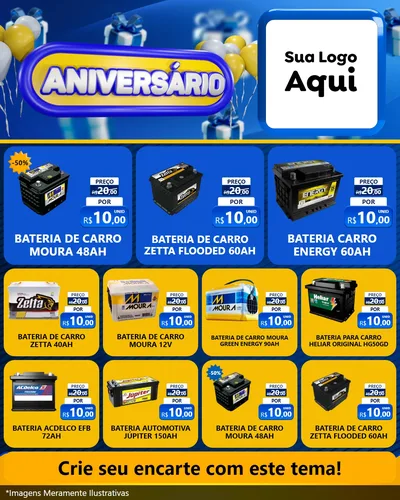 Modelo de Rede Social para Feed Instagram com o tema Aniversário para Baterias Elétricas