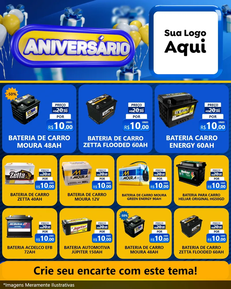 Modelo de Rede Social para Feed Instagram com o tema Aniversário para Baterias Elétricas