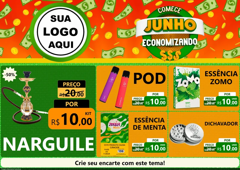 Modelo de Encarte para Encarte A4 Horizontal com o tema Comece Junho Economizando para Tabacaria