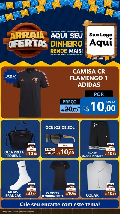 Modelo de Rede Social para Stories com o tema Arraiá de Ofertas - Junina para Roupas e acessórios