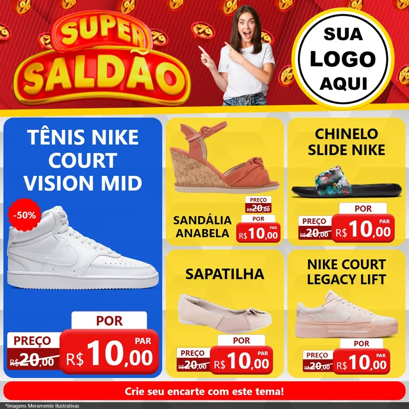 Modelo de Rede Social para Feed Facebook com o tema Super Saldão para Calçados