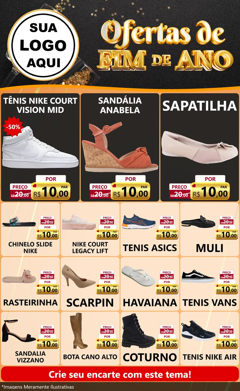 Modelo de Encarte para Encarte Grande com o tema Ofertas de Fim de Ano para Calçados