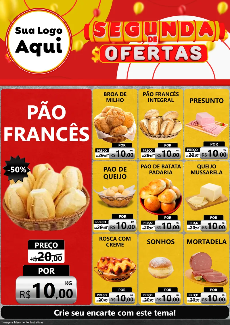 Modelo de Encarte para Encarte A4 Vertical com o tema Segunda de Ofertas para Padaria