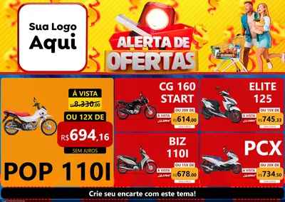 Modelo de Encarte para Encarte A4 Horizontal com o tema Alerta de Ofertas para Concessionaria de Motos