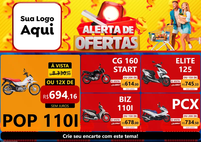 Modelo de Encarte para Encarte A4 Horizontal com o tema Alerta de Ofertas para Concessionaria de Motos