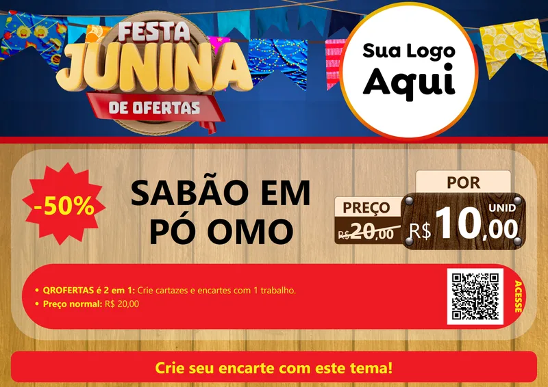 Modelo de Cartaz para Cartaz A4 Horizontal com o tema Festa Junina de Ofertas para Produtos de Limpeza