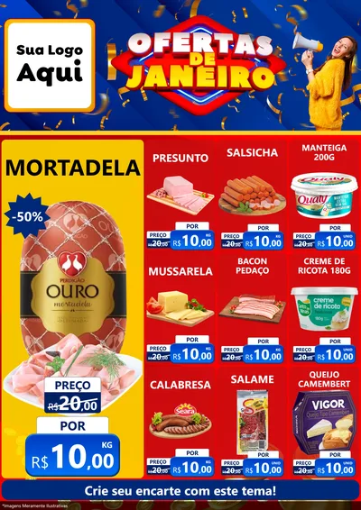 Modelo de Encarte para Encarte A4 Vertical com o tema Ofertas de Janeiro para Frios e Laticínios