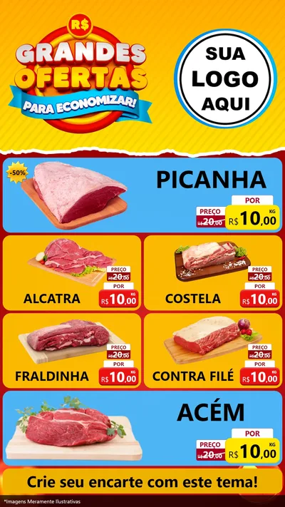 Modelo de TV para TV Vertical com o tema Grandes Ofertas Para Economizar! para Açougue