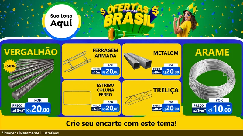 Modelo de TV para TV Horizontal com o tema Ofertas Semana do Brasil para Ferragens