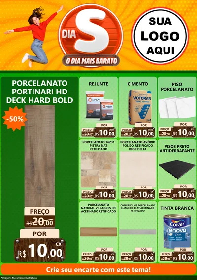 Modelo de Encarte para Encarte A4 Vertical com o tema Dia S - O Dia Mais Barato para Pisos e revestimentos
