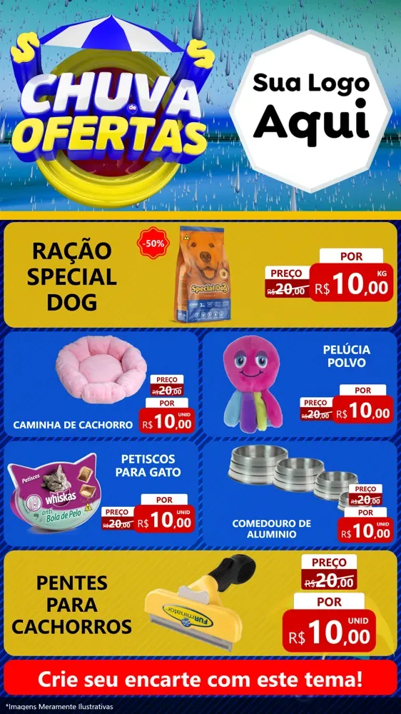 Modelo de TV para TV Vertical com o tema Chuva de Ofertas para Pet Shop