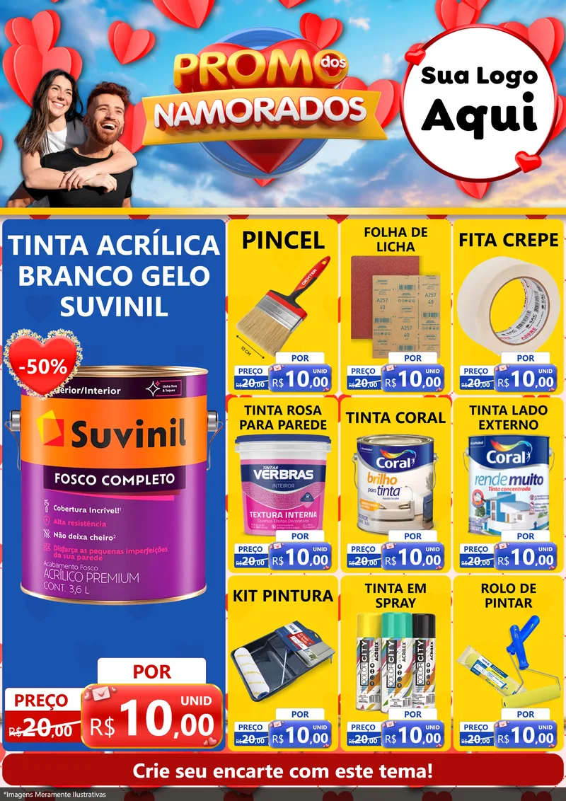 Modelo de Encarte para Encarte A4 Vertical com o tema Promo dos Namorados para Tintas e Ferramentas