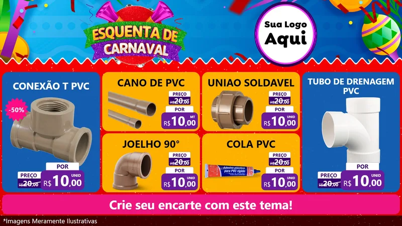 Modelo de TV para TV Horizontal com o tema Esquenta de Carnaval para Tubos e conexões