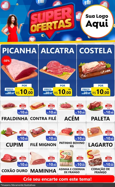 Modelo de Encarte para Encarte Grande com o tema Super Ofertas para Açougue