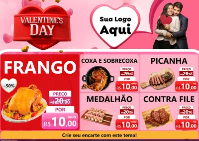 Modelo de Encarte para Encarte A4 Horizontal com o tema Valentine's Day para Assados