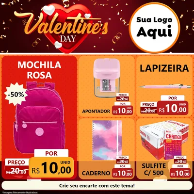 Modelo de Rede Social para Feed Facebook com o tema Valentine's Day para Papelaria