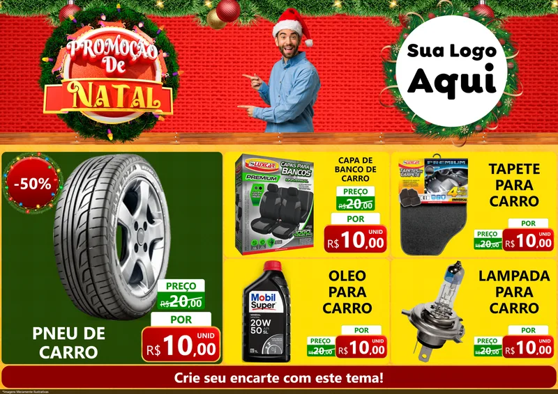 Modelo de Encarte para Encarte A4 Horizontal com o tema Promoção de Natal para Auto peças