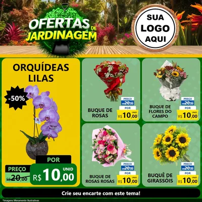 Modelo de Rede Social para Feed Facebook com o tema Ofertas de Jardinagem para Floricultura e jardim