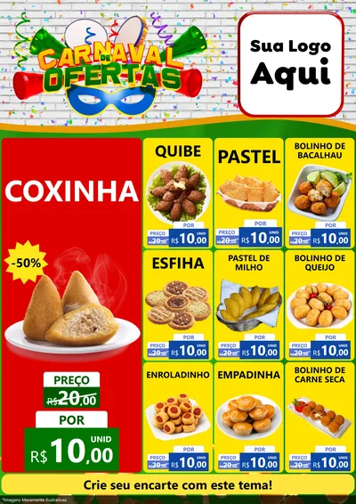 Modelo de Encarte para Encarte A4 Vertical com o tema Carnaval de Ofertas para Salgadaria
