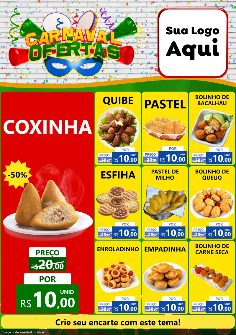Modelo de Encarte para Encarte A4 Vertical com o tema Carnaval de Ofertas para Salgadaria