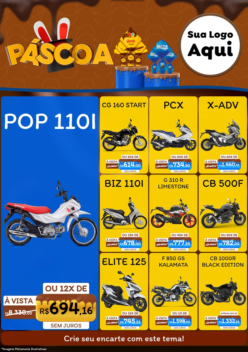 Modelo de Encarte para Encarte A4 Vertical com o tema Páscoa para Concessionaria de Motos