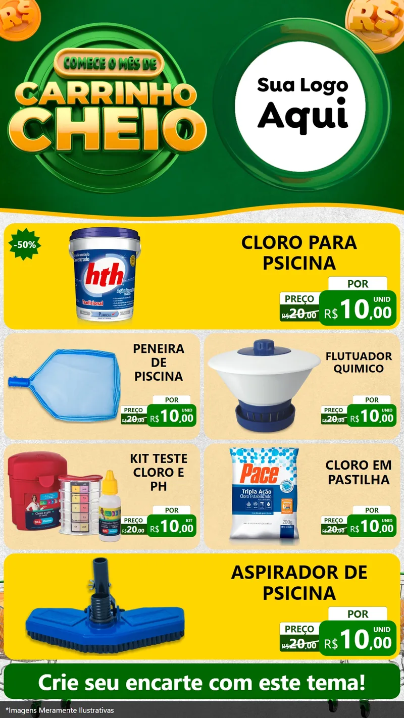 Modelo de TV para TV Vertical com o tema Carrinho Cheio para Produtos para Piscina