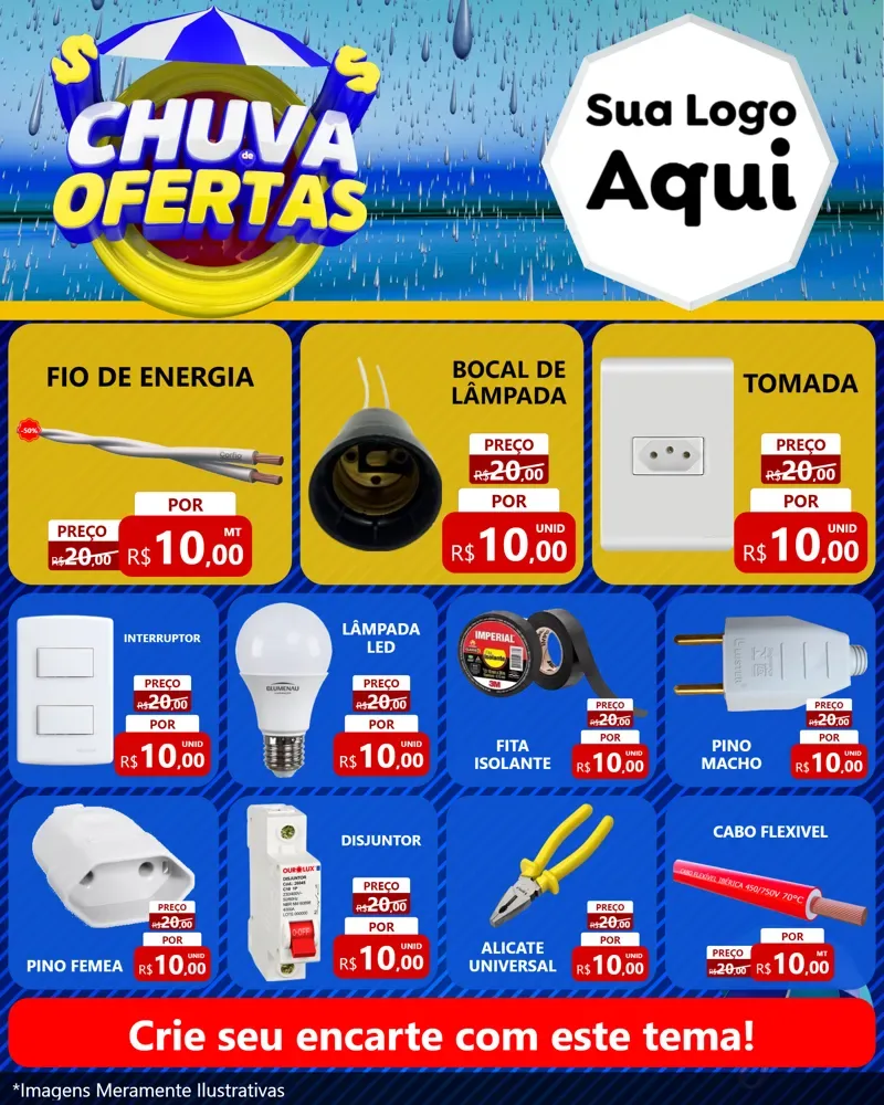 Modelo de Rede Social para Feed Instagram com o tema Chuva de Ofertas para Materiais Elétricos