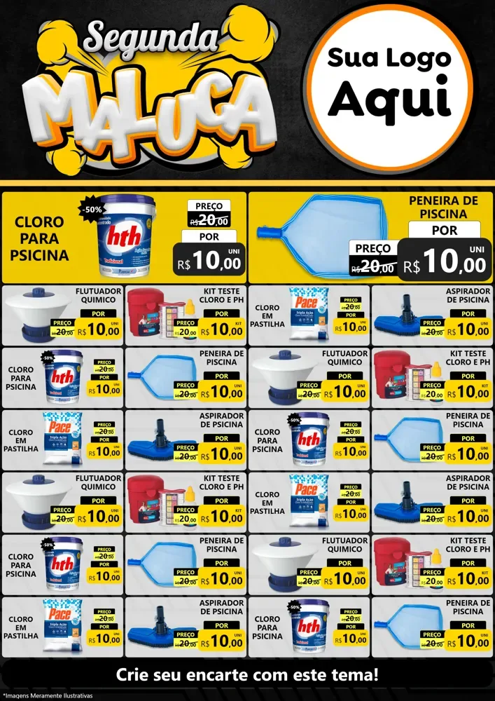 Modelo de Encarte para Encarte A4 Vertical com o tema Segunda Maluca para Produtos para Piscina