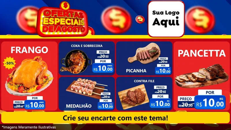Modelo de TV para TV Horizontal com o tema Ofertas Especiais de Agosto para Assados