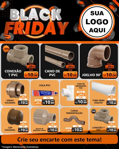 Modelo de Rede Social para Feed Instagram com o tema Black Friday para Tubos e conexões