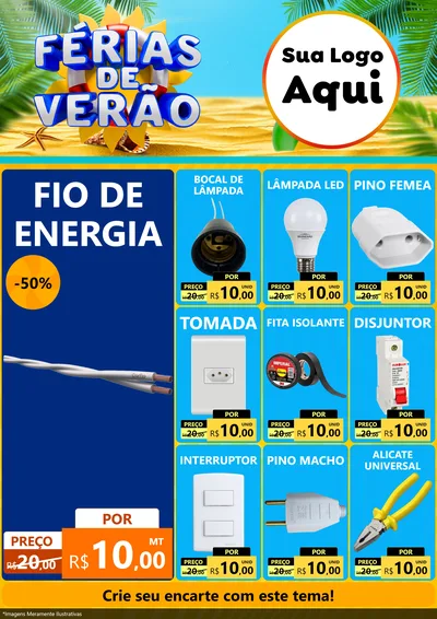 Modelo de Encarte para Encarte A4 Vertical com o tema Férias de Verão para Materiais Elétricos