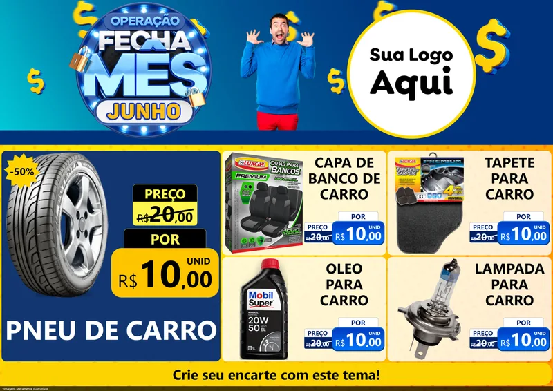 Modelo de Encarte para Encarte A4 Horizontal com o tema Operação Fecha Mês, Junho para Auto peças