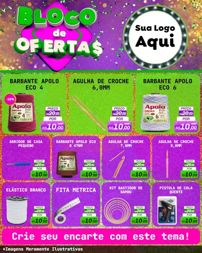Modelo de Rede Social para Feed Instagram com o tema Bloco de Ofertas para Armarinho e Aviamentos