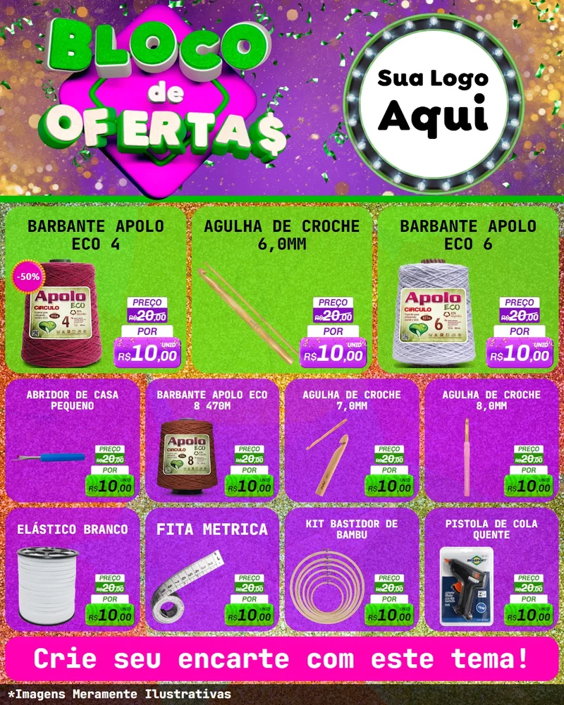 Modelo de Rede Social para Feed Instagram com o tema Bloco de Ofertas para Armarinho e Aviamentos
