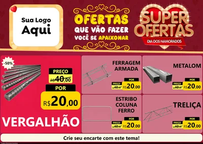Modelo de Encarte para Encarte A4 Horizontal com o tema Dia dos Namorados para Ferragens