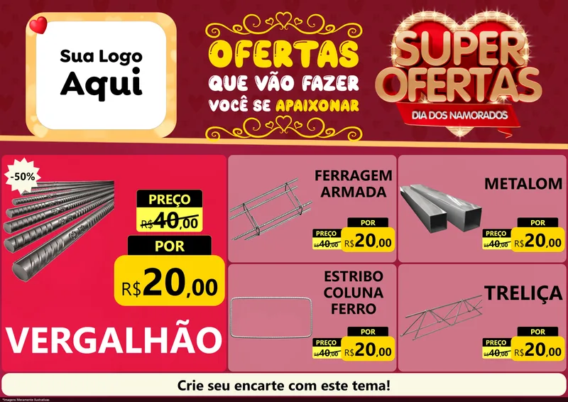 Modelo de Encarte para Encarte A4 Horizontal com o tema Dia dos Namorados para Ferragens