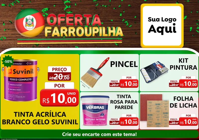 Modelo de Encarte para Encarte A4 Horizontal com o tema Oferta Farroupilha para Tintas e Ferramentas