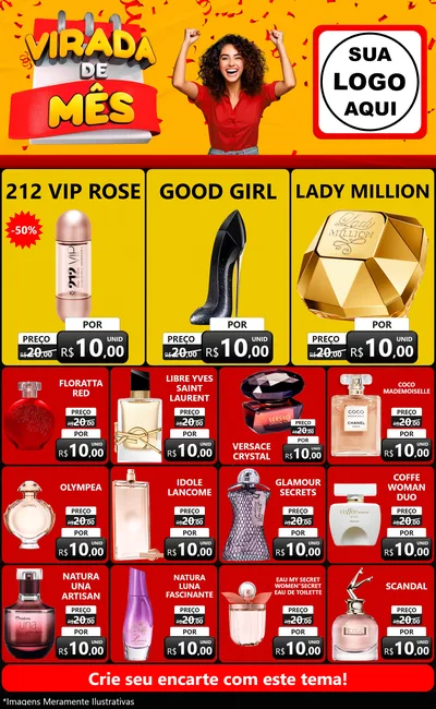 Modelo de Encarte para Encarte Grande com o tema Virada de Mês para Perfumes