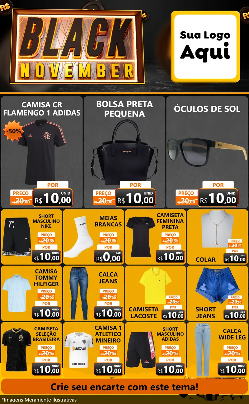 Modelo de Encarte para Encarte Grande com o tema Black November para Roupas e acessórios