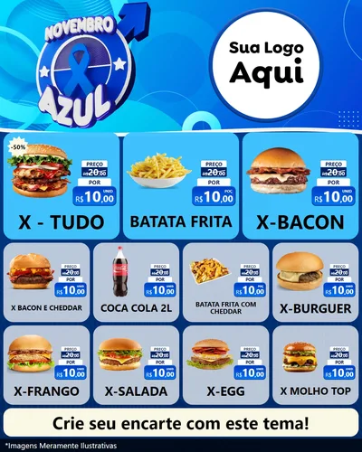 Modelo de Rede Social para Feed Instagram com o tema Novembro Azul para Hamburgueria