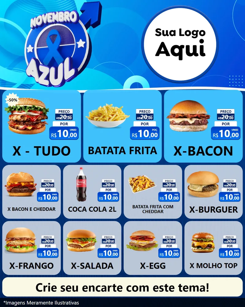 Modelo de Rede Social para Feed Instagram com o tema Novembro Azul para Hamburgueria
