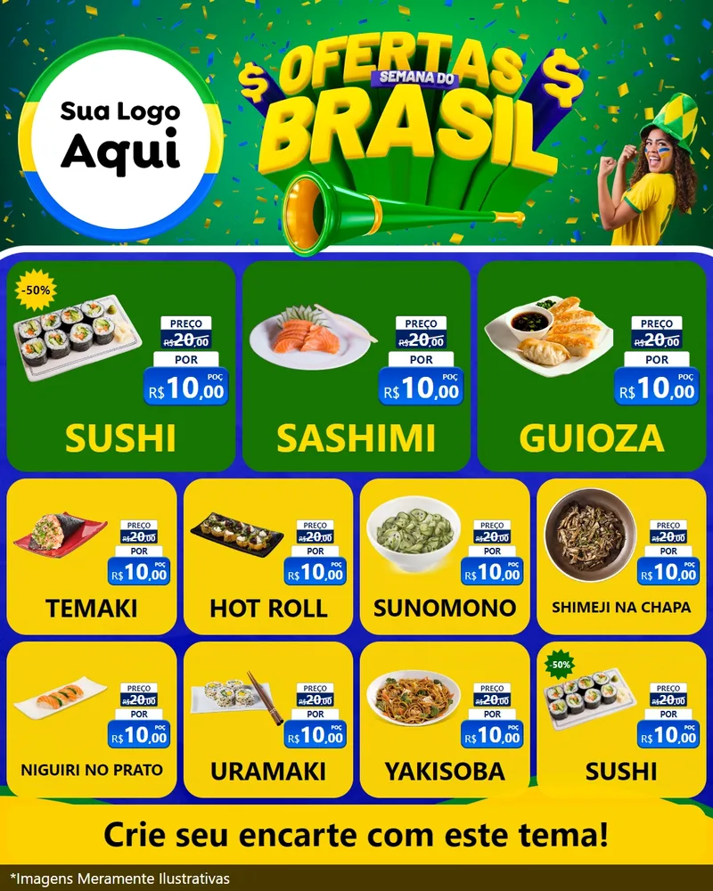 Modelo de Rede Social para Feed Instagram com o tema Ofertas Semana do Brasil para Comida japonesa