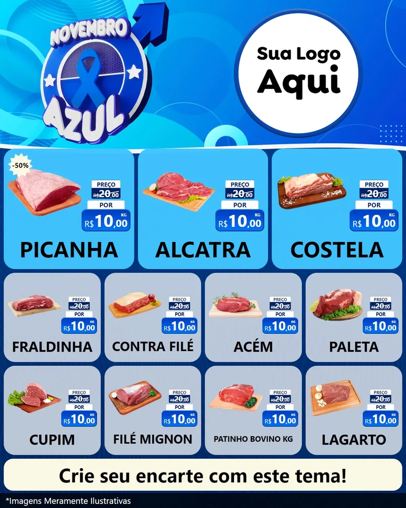 Modelo de Rede Social para Feed Instagram com o tema Novembro Azul para Açougue