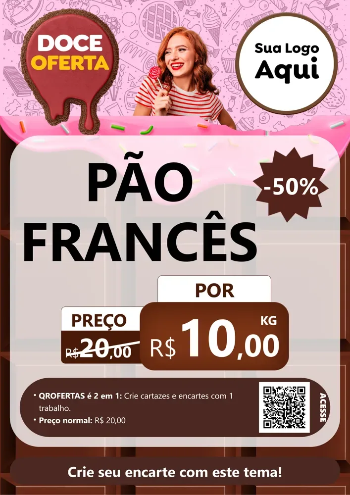 Modelo de Cartaz para Cartaz A4 Vertical com o tema Doce Oferta para Padaria