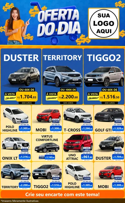 Modelo de Encarte para Encarte Grande com o tema Oferta do Dia para Concessionaria de Carros