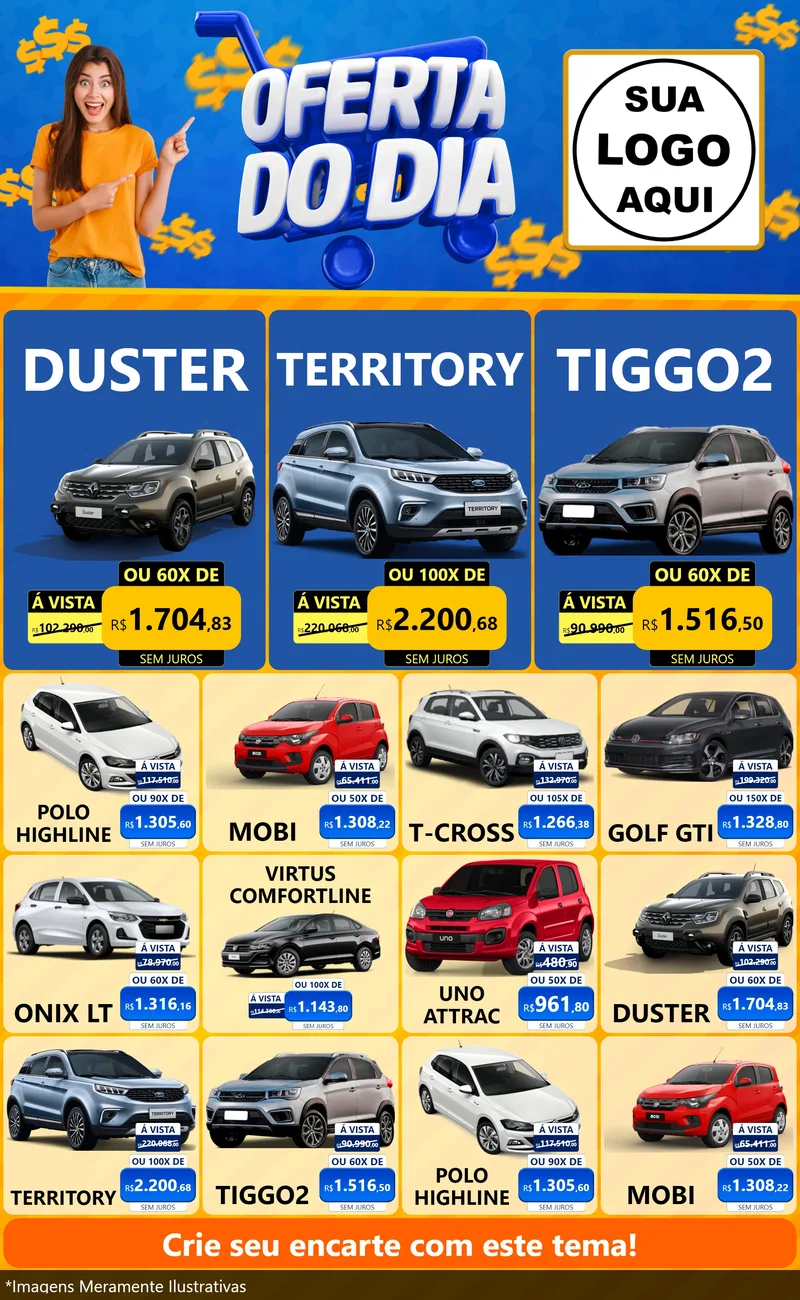 Modelo de Encarte para Encarte Grande com o tema Oferta do Dia para Concessionaria de Carros