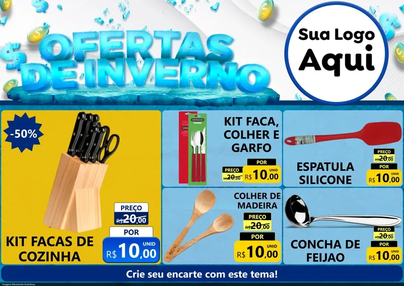 Modelo de Encarte para Encarte A4 Horizontal com o tema Ofertas de Inverno para Utilidades Domésticas
